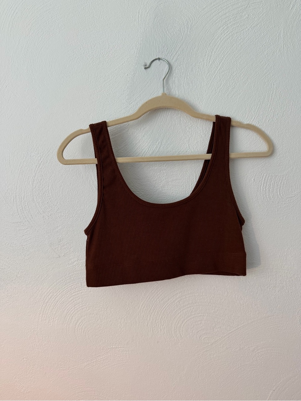 Ribbed Scoop Crop Tank Top in Chocolate Brown
